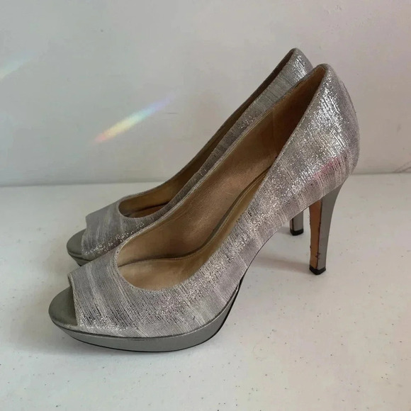 Antonio Melani SZ‎ 7M Silver Platform Peep toe Heel Shoes EUC! - Picture 6 of 9